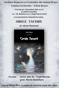 Poetul Adrian Munteanu lanseaza al VI-lea volum de sonete "Orele tacerii"