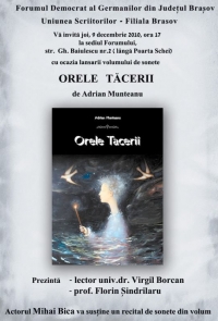 Poetul Adrian Munteanu lanseaza al VI-lea volum de sonete "Orele tacerii"
