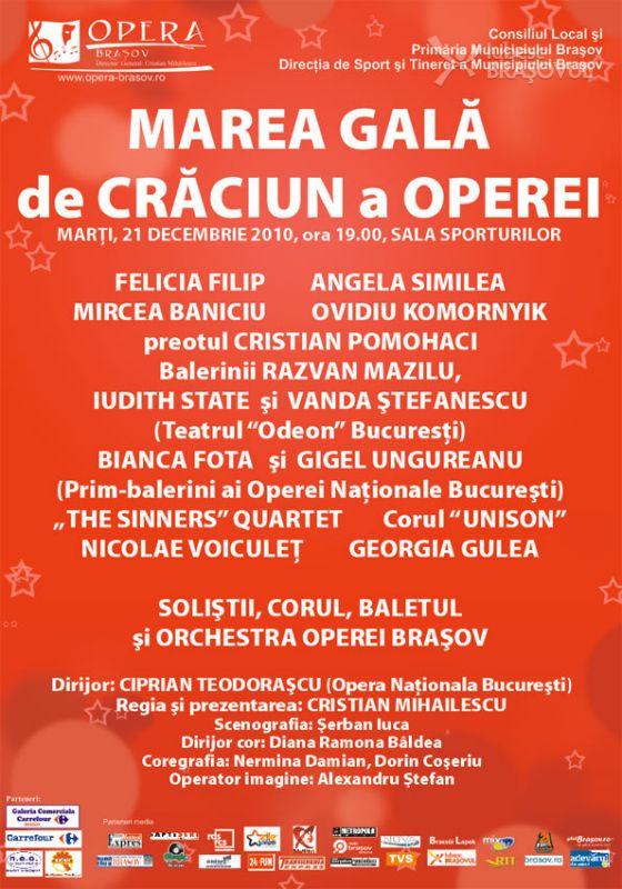 Marea Gala de Craciun a Operei Brasov, in data de 21 decembrie