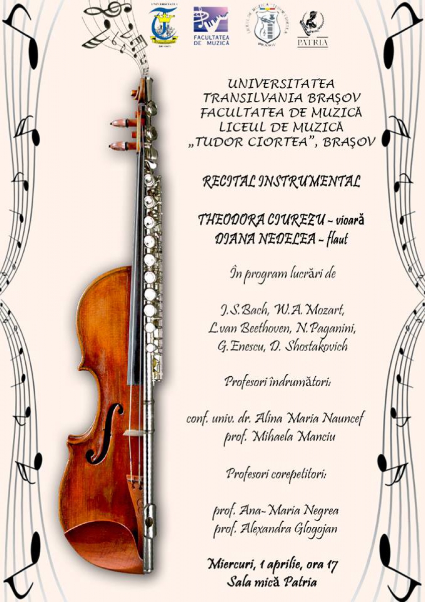 Recital Instrumental la Sala Patria, în data de 1 aprilie