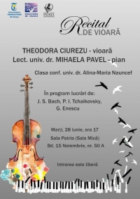 Recital de vioară la Sala Patria in data de 28 iunie 2016