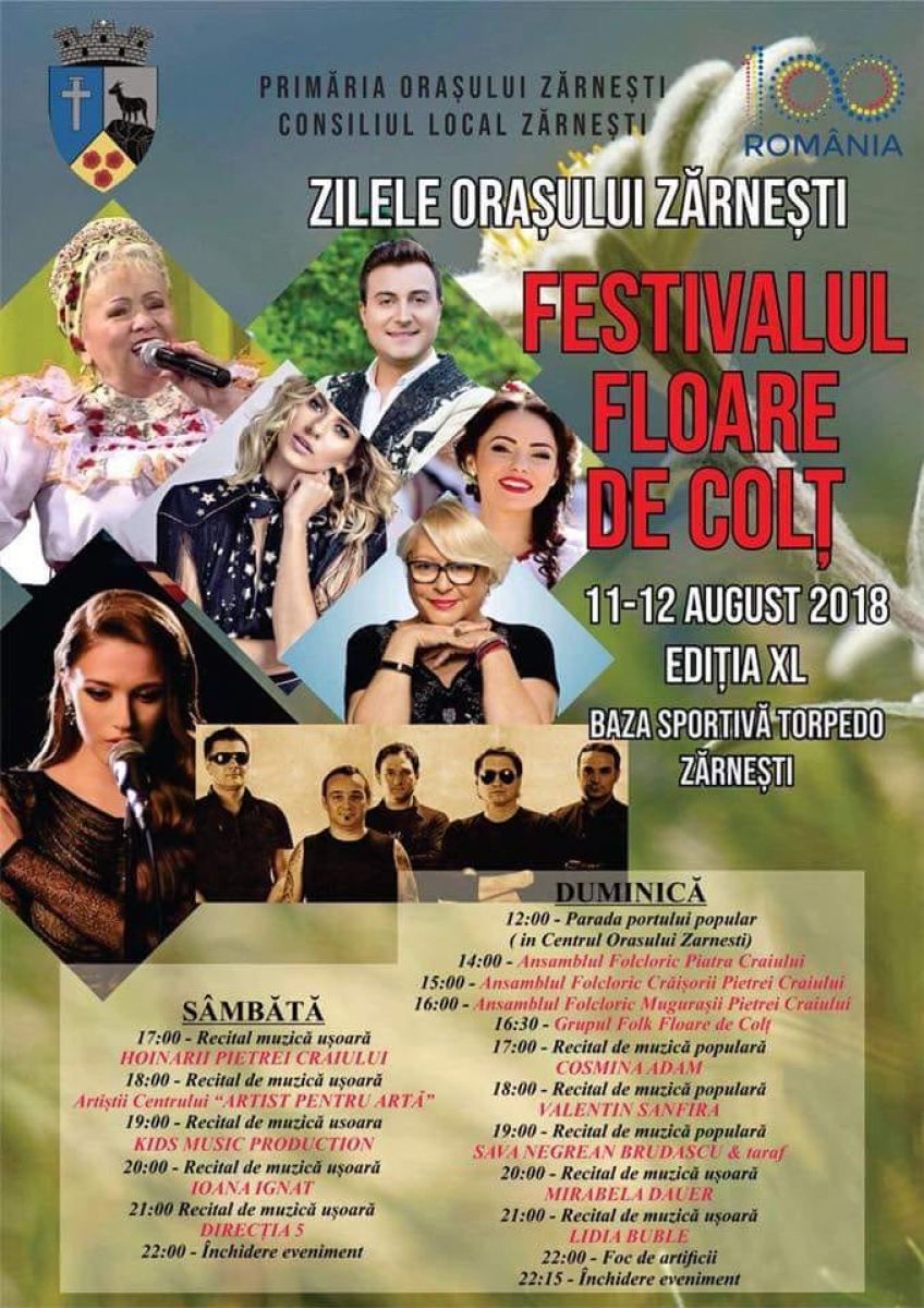 Zilele Orasului Zarnesti- Festivalul Floare de Colt, 11-12 august 2018