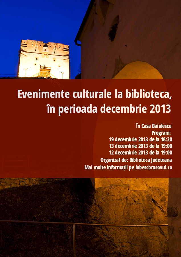 Evenimente culturale la biblioteca, în perioada decembrie 2013
